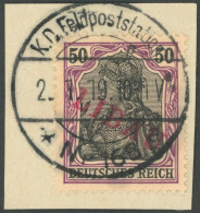 LIBAU 6Bb BrfStk, 1919, 50 Pf. Dunkelgraulila/schwarz Auf Hellchromgelb, Type II, Aufdruck Rot, Prachtbriefstück, Gepr.  - Occupazione 1914 – 18