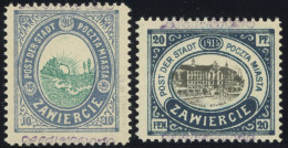 POLEN-ZAWIERCIE 1/2II , 1916, 10 Und 20 Pf. Stadtpost, Kontrolleindruck Dunkelblauviolett, Ohne Gummi, Pracht, Gepr. Jun - Ocupación 1914 – 18