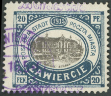 POLEN-ZAWIERCIE 2II O, 1916, 20 Pf. Stadtpost, Kontrolleindruck Dunkelblauviolett, Pracht, Signiert, Mi. 400.- - Ocupación 1914 – 18