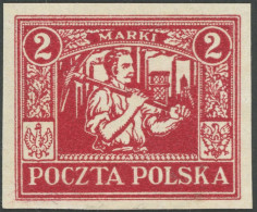 OBERSCHLESIEN 9PU , Reguläre Ausgabe: 1922, 2 M. Karminrot, Ungezähnter Probedruck Ohne Annulierungsstrich, Ohne Gummi,  - Autres & Non Classés