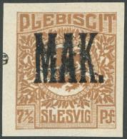 SCHLESWIG 3P 2 , 1920, 71/2 Pf. Gelbbraun, Ungezähnter Probedruck Mit Aufdruck MAK, Postfrisch, Pracht, Mi. -.- - Andere & Zonder Classificatie