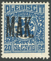 SCHLESWIG 6P 3 , 1920, 20 Pf. Dunkelgrauultramarin, Gezähnter Probedruck Mit Aufdruck MAK, Postfrisch, Pracht, Mi. -.- - Autres & Non Classés