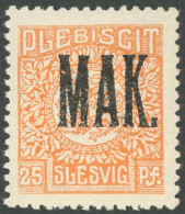 SCHLESWIG 7P 3 , 1920, 25 Pf. Dunkelorange, Gezähnter Probedruck Mit Aufdruck MAK, Postfrisch, Pracht, Mi. -.- - Otros & Sin Clasificación