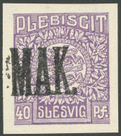 SCHLESWIG 9P 2 , 1920, 40 Pf. Dunkelgrauviolett, Ungezähnter Probedruck Mit Aufdruck MAK, Postfrisch, Pracht, Mi. -.- - Otros & Sin Clasificación