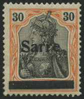 SAARGEBIET 10yI , 1920, 30 Pf. Dunkelrotorange/schwarz Auf Orangeweiß, Type I, Falzreste, Ein Kurzer Zahn Sonst Pracht,  - Otros & Sin Clasificación
