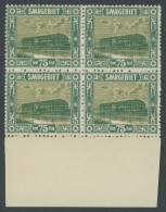 SAARGEBIET 93 , 1922, 75 C. Steingutfabrik Im Unterrandviererblock, Postfrisch, Pracht, Mi. 200.- - Sonstige & Ohne Zuordnung