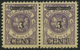 MEMELGEBIET 178W1 , 1923, 3 C. Auf 40 M. Lebhaftgrauviolett, Type II Und I Zusammen Im Waagerechten Paar, Postfrisch, Pr - Memel (Klaipeda) 1923