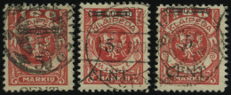 MEMELGEBIET 180I-III O, 1923, 5 C- Auf 100 M. Dunkelrosa, Type I-III, 3 Werte Feinst/Pracht, Gepr. Huylmans - Klaipeda 1923