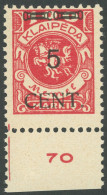 MEMELGEBIET 180IV , 1923, 5 C. Auf 100 M. Dunkelrosa, Type IV, Unterrandstück, Postfrisch, Pracht, Mi. 195.- - Klaipeda 1923