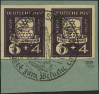 LÜBBENAU 2BDD Paar BrfStk, 1946, 6 Pf. Wiederaufbau, Ungezähnt, Doppeldruck, Im Waagerechten Paar Mit Sonderstempel Auf  - Other & Unclassified