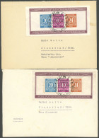 ALLIIERTE BES. Bl. 12A/B BRIEF, 1946, Blockpaar Briefmarken-Ausstellung, Je Auf Brief (vermutlich Nachträglich Aufgekleb - Autres & Non Classés