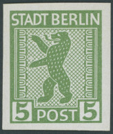 BERLIN UND BRANDENBURG 1AAuxU , 1945, 5 Pf. Schwärzlichgelbgrün, Gestrichenes Papier, Glatter Gummi, Ungezähnt, Falzrest - Other & Unclassified