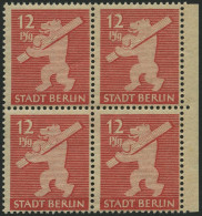 BERLIN UND BRANDENBURG 5AAwax VB , 1945, 12 Pf. Mittelkarminrot, Graurosa Papier, Glatter Gummi, Im Randviererblock, Pra - Otros & Sin Clasificación