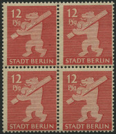 BERLIN UND BRANDENBURG 5AAwax VB , 1945, 12 Pf. Mittelkarminrot, Graurosa Papier, Glatte Gummierung, Im Viererblock, Pra - Other & Unclassified