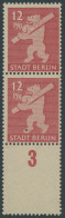 BERLIN UND BRANDENBURG 5AAwaxL , 1945, 12 Pf. Mittelkarminrot, Graurosa Papier, Glatter Gummi, Im Senkrechten Paar, Unte - Autres & Non Classés