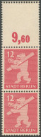 BERLIN UND BRANDENBURG 5AAwazL , 1945, 12 Pf. Mittelkarminrot, Graurosa Papier, Geriffelter Gummi, Mit Oben Anhängendem  - Other & Unclassified