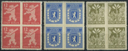 BERLIN UND BRANDENBURG 5-7B VB , 1945, 12 - 30 Pf. Berliner Bär, Durchstochen, Je Im Viererblock, Pracht, Gepr. Ströh, M - Other & Unclassified