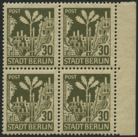 BERLIN UND BRANDENBURG 7Abwaz VB , 1945, 30 Pf. Schwärzlichbraunoliv Im Randviererblock, Pracht, Gepr. Zierer, Mi. 160.- - Altri & Non Classificati