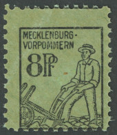 MECKLENBURG-VORPOMMERN 14yG , 1945, 8 Pf. Schwarz Auf Hellbläulichgraugrün Mit Seltener Abart Druck Auf Der Gummiseite,  - Otros & Sin Clasificación