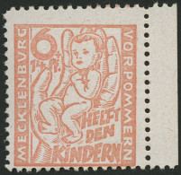 MECKLENBURG-VORPOMMERN 26b , 1945, 6 Pf. Hellrötlichorange Kinderhilfe, Pracht, Gepr. Kramp, Mi. 160.- - Altri & Non Classificati