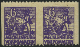 MECKLENBURG-VORPOMMERN 33ydUs Paar , 1946, 6 Pf. Dunkelrotviolett, Graues Papier, Senkrecht Ungezähnt, Im Waagerechten P - Other & Unclassified