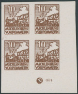 MECKLENBURG-VORPOMMERN 35xaDZ , 1946, 10 Pf. Lebhaftsiena, Kreidepapier, Im Eckrandviererblock Mit Druckereizeichen, Pra - Sonstige & Ohne Zuordnung