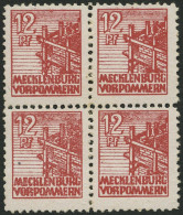 MECKLENBURG-VORPOMMERN 36xc VB , 1946, 12 Pf. Lebhaftbraunrot, Kreidepapier, Im Viererblock, Linke Obere Marke Geringe G - Other & Unclassified