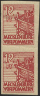 MECKLENBURG-VORPOMMERN 36ydU Paar , 1946, 12 Pf. Braunrot, Graues Papier, Ungezähnt, Im Senkrechten Paar, Fotoattest Kra - Other & Unclassified