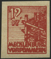 MECKLENBURG-VORPOMMERN 36ydU , 1946, 12 Pf. Braunrot, Graues Papier, Ungezähnt, Pracht, Fotobefund Kramp, Mi. 500.- - Andere & Zonder Classificatie