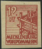 MECKLENBURG-VORPOMMERN 36ydU , 1946, 12 Pf. Braunrot, Graues Papier, Ungezähnt, Pracht, Fotoattest Kramp, Mi. 500.- - Other & Unclassified