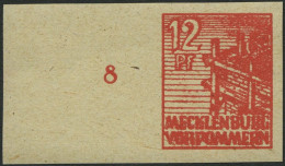 MECKLENBURG-VORPOMMERN 36yeU , 1946, 12 Pf. Orangerot, Graues Papier, Ungezähnt, Linkes Randstück, Pracht, Gepr. Kramp,  - Autres & Non Classés