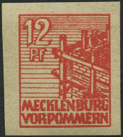 MECKLENBURG-VORPOMMERN 36yeU , 1946, 12 Pf. Orangerot, Graues Papier, Ungezähnt, Pracht, Gepr. Kramp, Mi. 120.- - Sonstige & Ohne Zuordnung