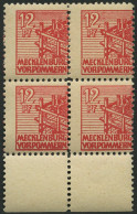 MECKLENBURG-VORPOMMERN 36zz VB , 1946, 12 Pf. Rot, Dünnes Papier, Diagonal Genetzte Gummierung, Im Viererblock Vom Unter - Autres & Non Classés