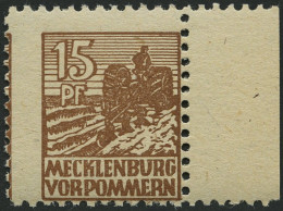 MECKLENBURG-VORPOMMERN 37ye , 1946, 15 Pf. Orangebraun, Graues Papier, Rechtes Randstück, Pracht, Gepr. Kramp, Mi. 90.- - Andere & Zonder Classificatie