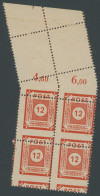 OST-SACHSEN 60aL , 1946, 12 Pf. Orangerot Im Viererblock Vom Oberrand, Dabei 2x Komplettes Leerfeld, Feinst, Kurzbefund  - Otros & Sin Clasificación