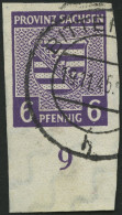 PROVINZ SACHSEN 69Xc O, 1945, 6 Pf. Dunkelgrauviolett, Wz. 1X, Unterrandstück, Pracht, Gepr. Ströh, Mi. (120.-) - Other & Unclassified