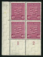 PROVINZ SACHSEN 84Xa VB , 1945, 40 Pf. Dunkellilarosa, Wz. 1X, Im Unteren Linken Eckrandviererblock, Dabei Plattenfehler - Other & Unclassified