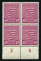 PROVINZ SACHSEN 84Xa VB , 1945, 40 Pf. Dunkellilarosa, Wz. 1X, Im Unterrandviererblock, Dabei Plattenfehler I, Pracht, G - Andere & Zonder Classificatie