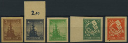 THÜRINGEN 92-97AXU , 1945, 3 - 12 Pf. Freimarken, Vollgummierung, Ungezähnt, 5 Prachtwerte, Mi. 340.- - Altri & Non Classificati