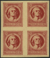 THÜRINGEN 97AXbp1U VB , 1945, 12 Pf. Dunkelbräunlichrot, Vollgummierung, Dickes Papier, Mit Deutlichem Abklatsch, Im Vie - Other & Unclassified