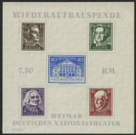 THÜRINGEN Bl. 3APFIV , 1946, Block Nationaltheater, Ungezähnt, Mit Plattenfehler Punkt Hinter Erstem E Im Goethe, Pracht - Other & Unclassified