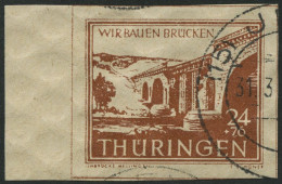 THÜRINGEN 115cy O, 1946, 24 Pf. Mittelrötlichbraun Wiederaufbau, Linkes Randstück, Pracht, Gepr. Ströh, Mi. 65.- - Other & Unclassified