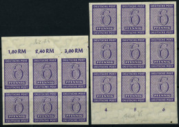 WEST-SACHSEN 117X I,II , 1945, 6 Pf. Grauviolett, Wz 1X, Beide Abarten, Je Im Sechser- Bzw. Neunerblock Vom Rand, Pracht - Otros & Sin Clasificación