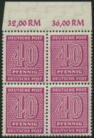 WEST-SACHSEN 136Xc VB , 1945, 40 Pf. Lebhaftrotlila, Wz. 1X, Im Viererblock Vom Oberrand, Pracht, Gepr. Dr. Jasch, Mi. 1 - Sonstige & Ohne Zuordnung