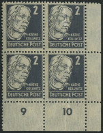 ALLGEMEINE-AUSGABEN 212ay VB , 1948, 2 Pf. Grau Kollwitz, Senkrechte Borkengummierung, Im Unteren Rechten Eckrandviererb - Otros & Sin Clasificación