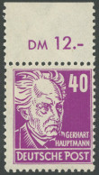 ALLGEMEINE-AUSGABEN 223a , 1948, 40 Pf. Dunkellilapurpur Hauptmann, Oberrandstück, Postfrisch, Pracht, Gepr. Dr. Ruscher - Sonstige & Ohne Zuordnung