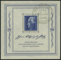 ALLGEMEINE-AUSGABEN Bl. 6 O, 1949, Block Goethe, Sonderstempel WEIMAR, Pracht, Mi. 300.- - Andere & Zonder Classificatie