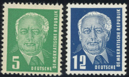 DDR 322a,323bXII , 1952/3, 5 Pf. Smaragdgrün Und 12Pf. Dunkelblau, Wz. 2XII, Postfrisch, 2 Prachtwerte, Gepr. Dr. Rusche - Andere & Zonder Classificatie