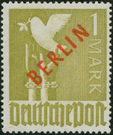 BERLIN 33 AF VII , 1949, 1 M. Rotaufdruck Mit Aufdruckfehler Im Feld 45: Rechter Aufstrich Des N Oben Verdünnt, Entfalzt - Unused Stamps