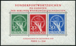 BERLIN Bl. 1II , 1949, Block Währungsgeschädigte, Beide Abarten, Pracht, Gepr. Lippschütz, Mi. 1000.- - Blocks & Sheetlets